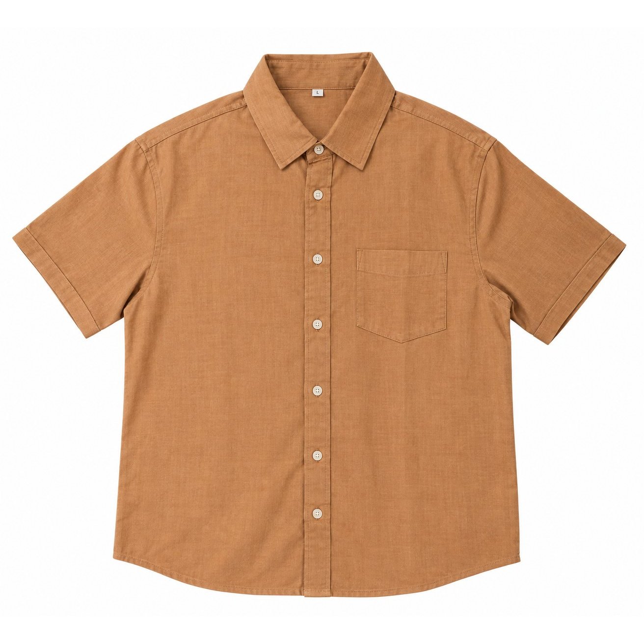 Development sample — Linen-Blend Short-Sleeve Shirt — Camel