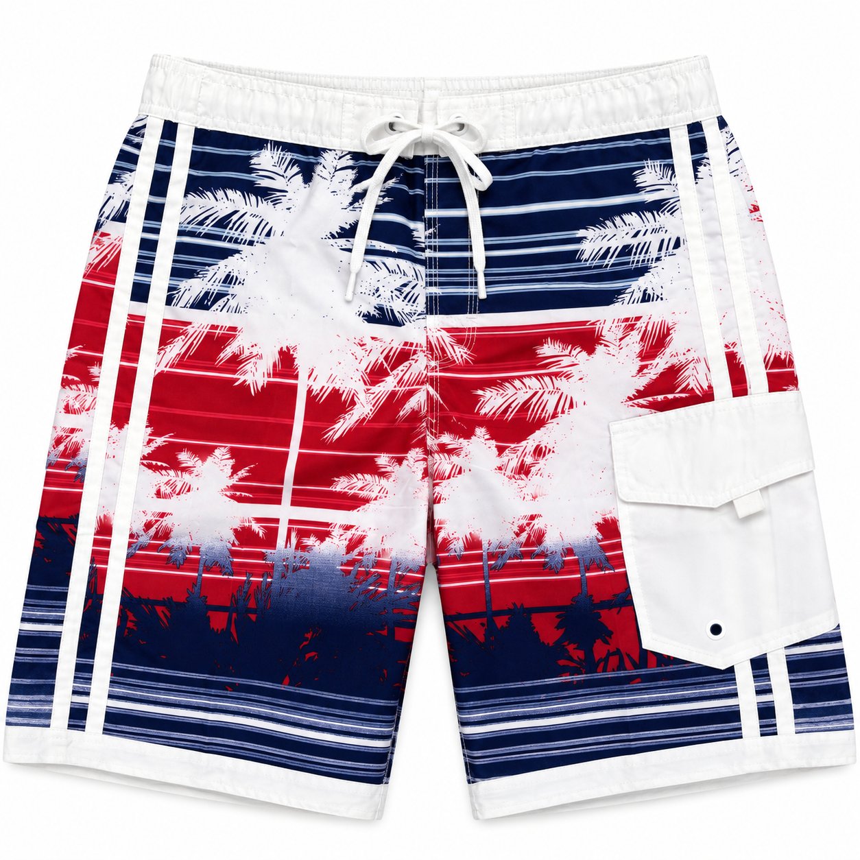 Development sample — Tropical Palm Board Shorts — Navy & Red