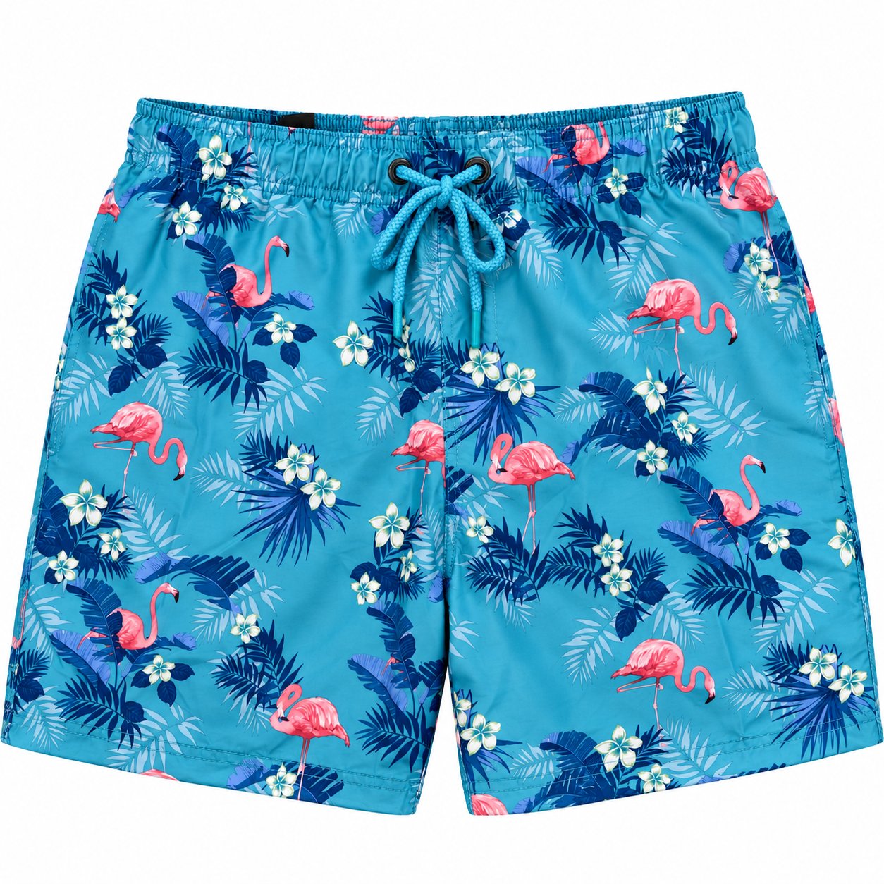 Development sample — Flamingo Tropical-Print Swim Shorts — Turquoise